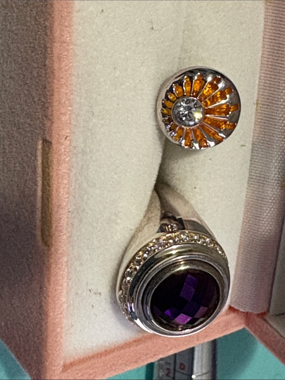 Sterling Silver Kameleon Jewel Pop Ring with Purple Gem Pop /Orange Pop sz7 16A